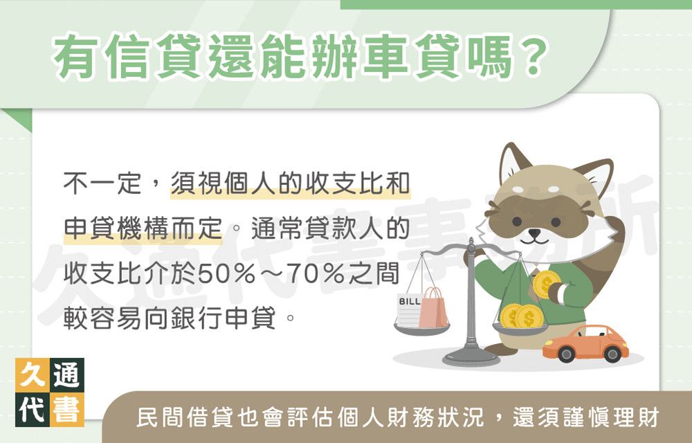 有信貸還能辦車貸嗎〖久通代書〗
