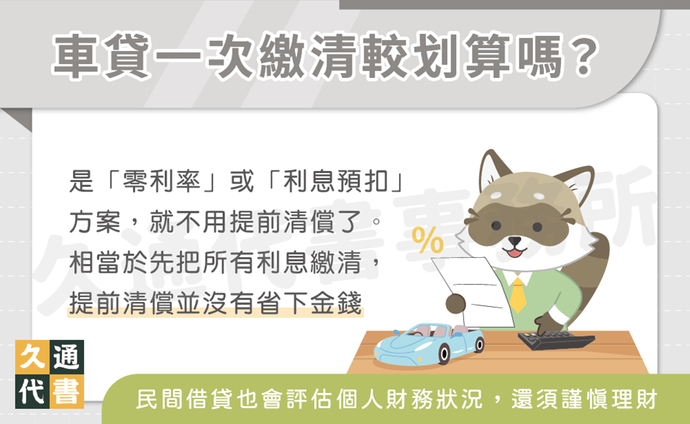 車貸一次繳清較划算嗎〖久通代書〗