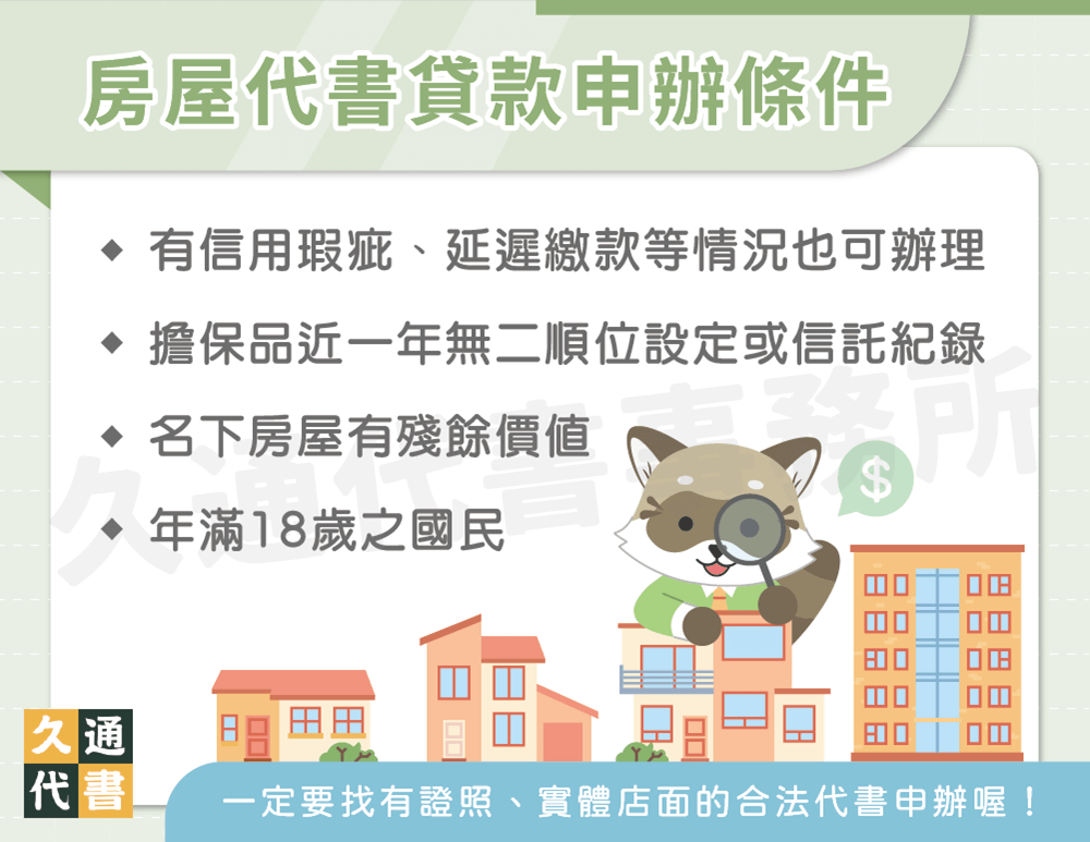 房屋代書貸款申辦條件〖久通代書〗