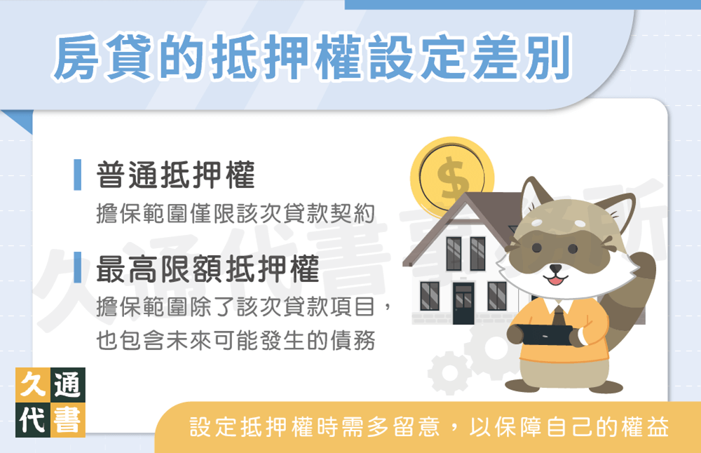 房貸的抵押權設定差別〖久通代書〗