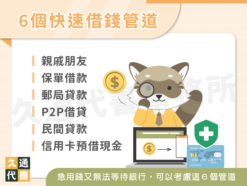 6個快速借錢管道〖久通代書〗