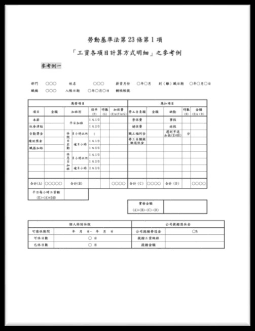 勞動部薪資單範本
