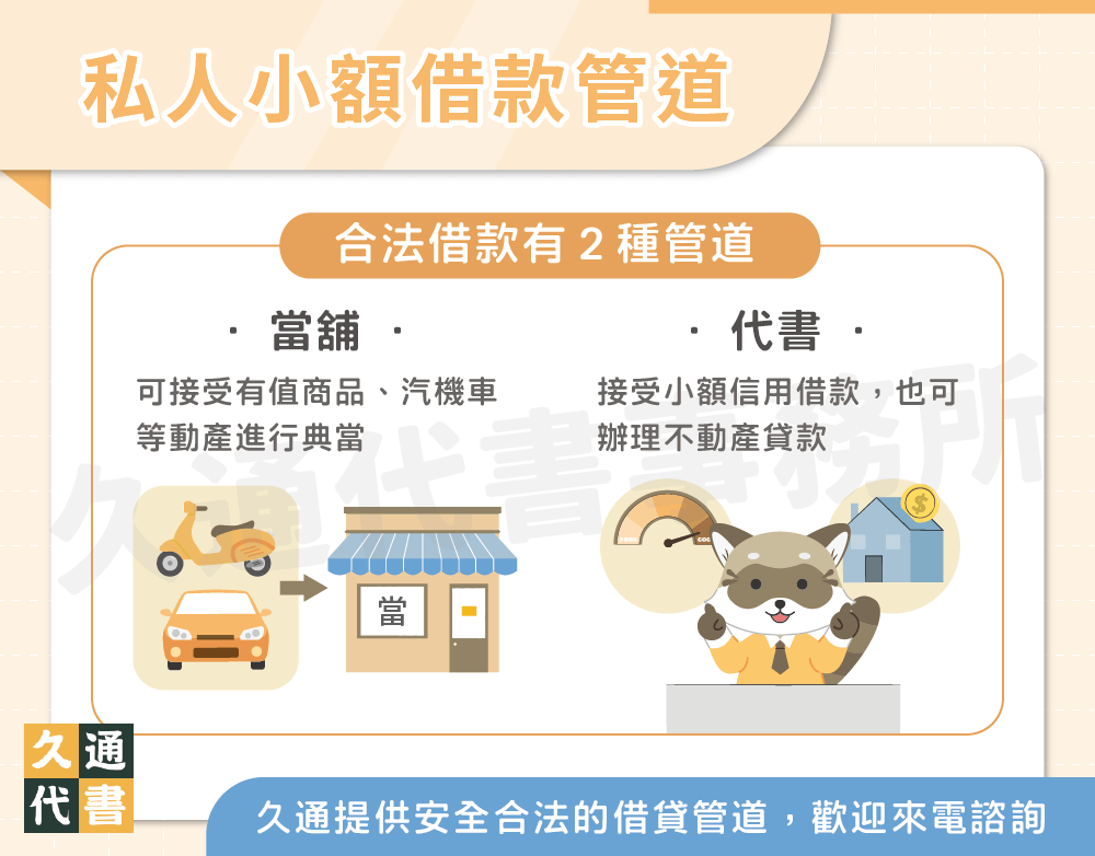 私人小額借款管道〖久通代書〗