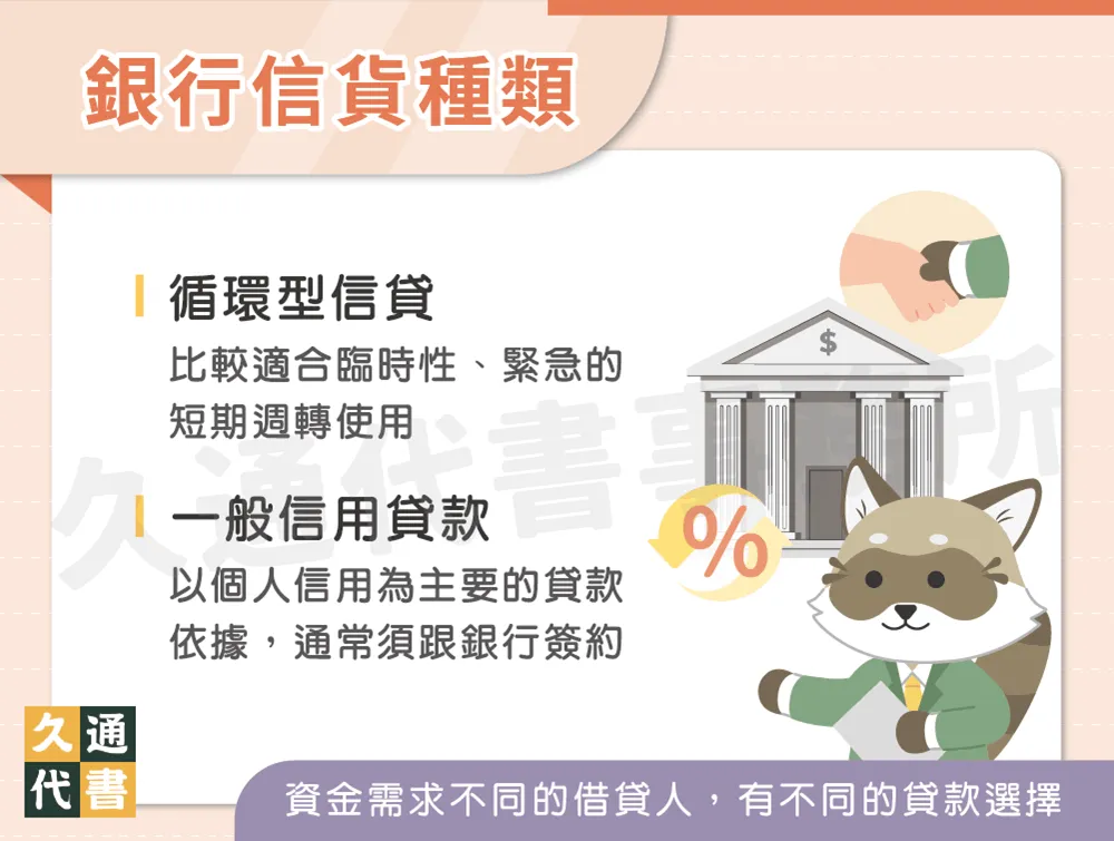銀行信貨種類〖久通代書〗