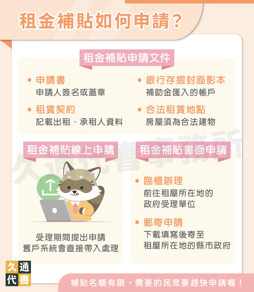 租金補貼如何申請〖久通代書〗