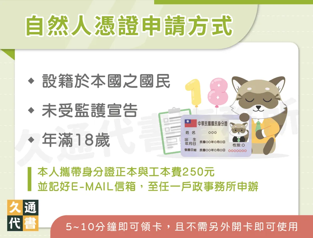 自然人憑證申請方式〖久通代書〗