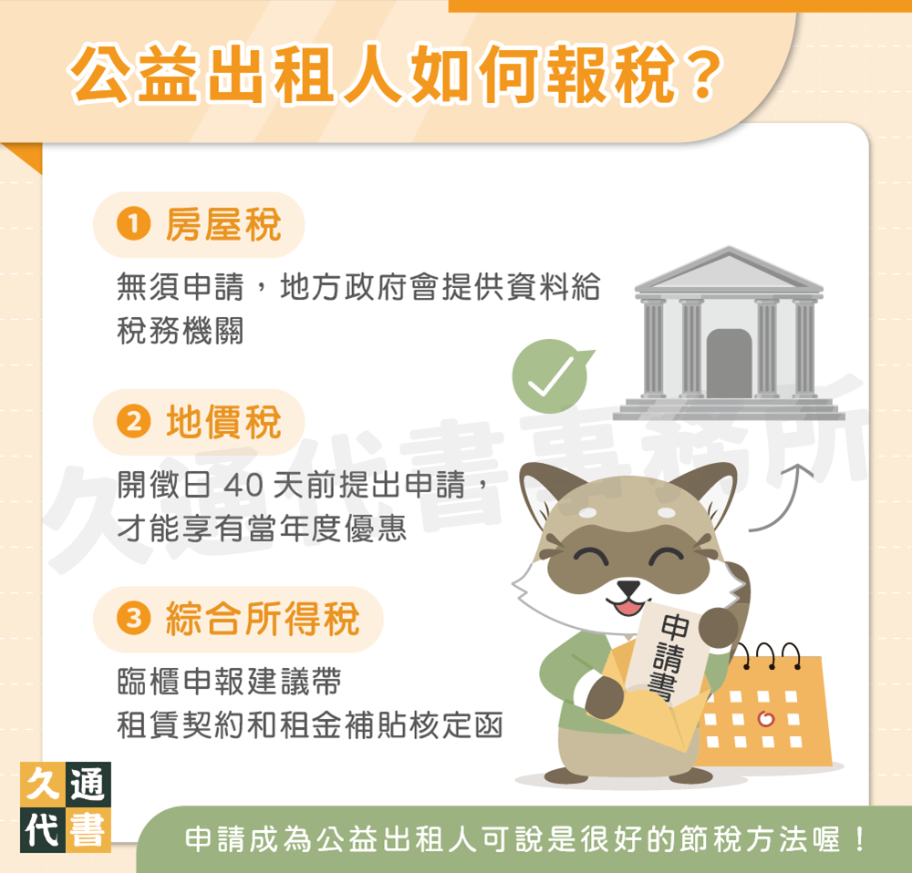 公益出租人如何報稅〖久通代書〗
