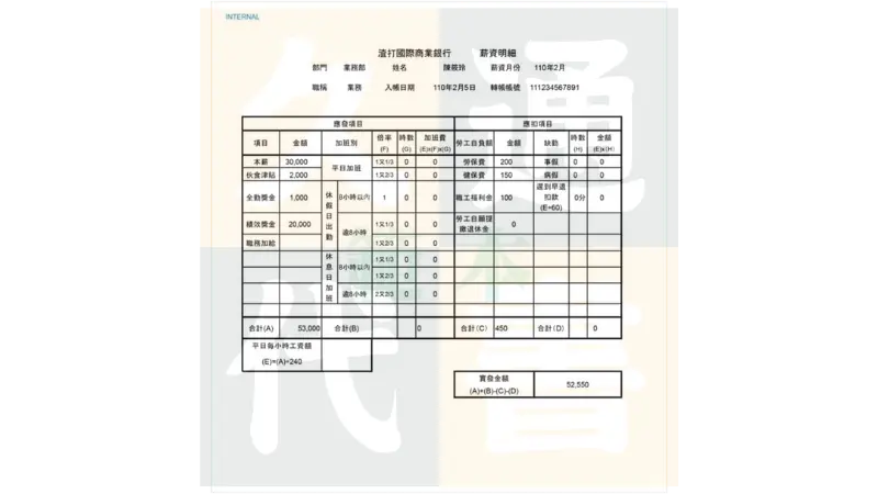 薪資單範本