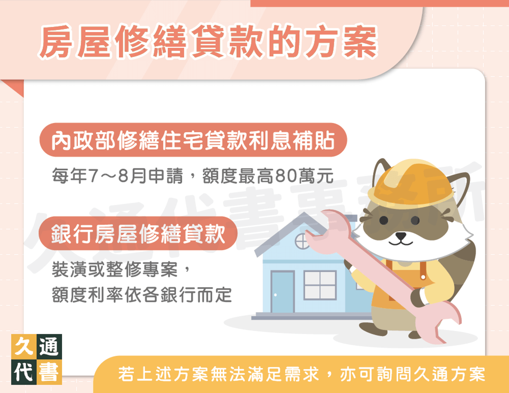 房屋修繕貸款的方案〖久通代書〗