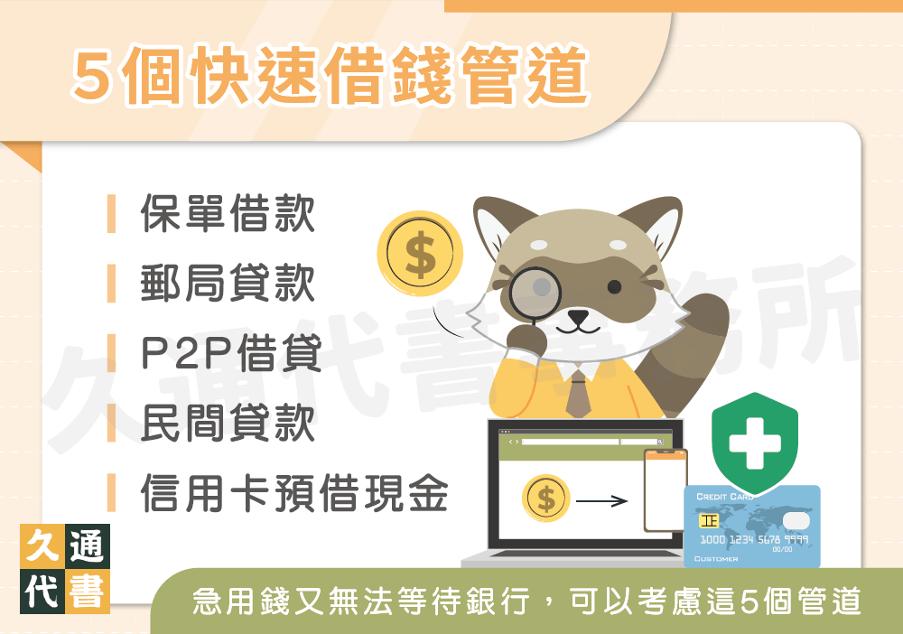 5個快速借錢管道〖久通代書〗