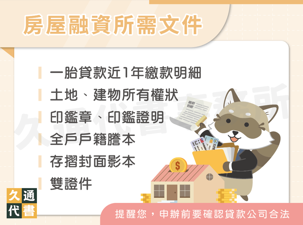 房屋融資所需文件〖久通代書〗