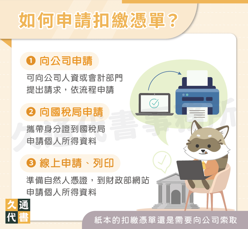 如何申請扣繳憑單〖久通代書〗