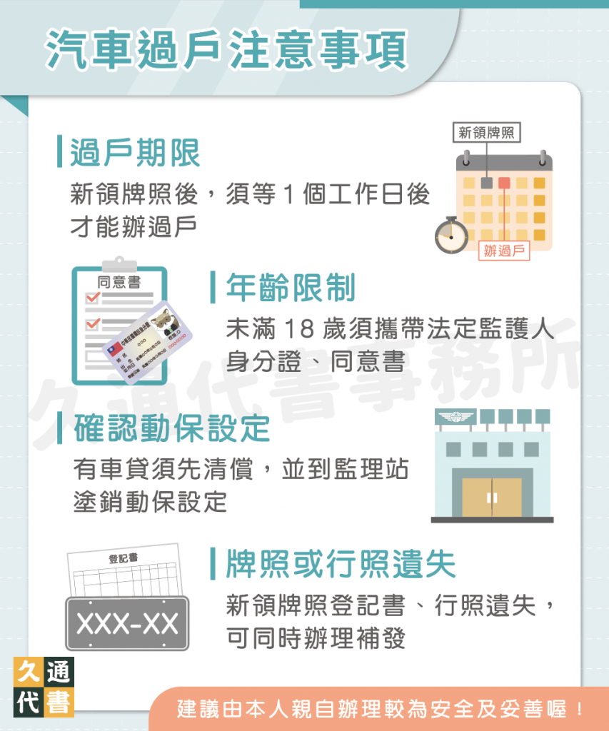 汽車過戶注意事項〖久通代書〗