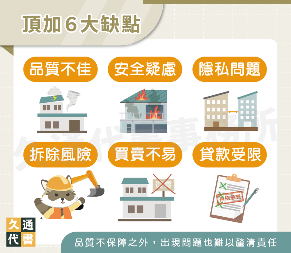 頂加6大缺點〖久通代書〗